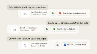 Claude works with you on slides, spreadsheets, and contract redlines