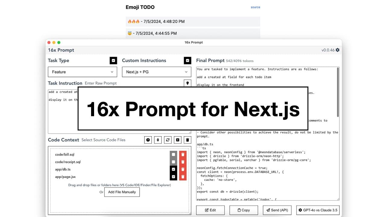 16x Prompt for Next.js - Emoji TODO Demo