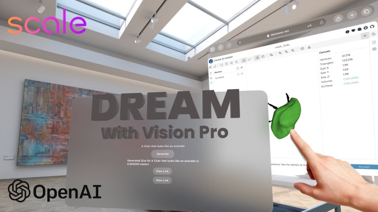 Dream with Apple Vision Pro 🪄 Text-to-3D in VR - Scale AI Generative Hackathon Demo🧑‍💻